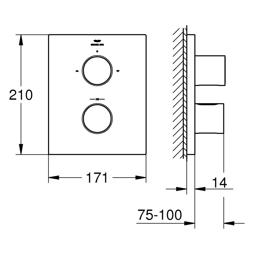Grohe Thermostat Grohtherm F mit 2-Wege Umst., Fertigmontageset für Rapido T 35 500, ... GROHE-100752MS00 4005176947452 (Abb. 3)