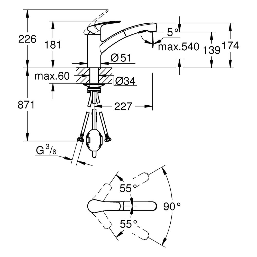 Grohe Eurosmart Einhand-Spültischbatterie, Vor-Fenster-Montage, flacher Auslauf, hera... GROHE-1012320000 4067393002840 (Abb. 3)