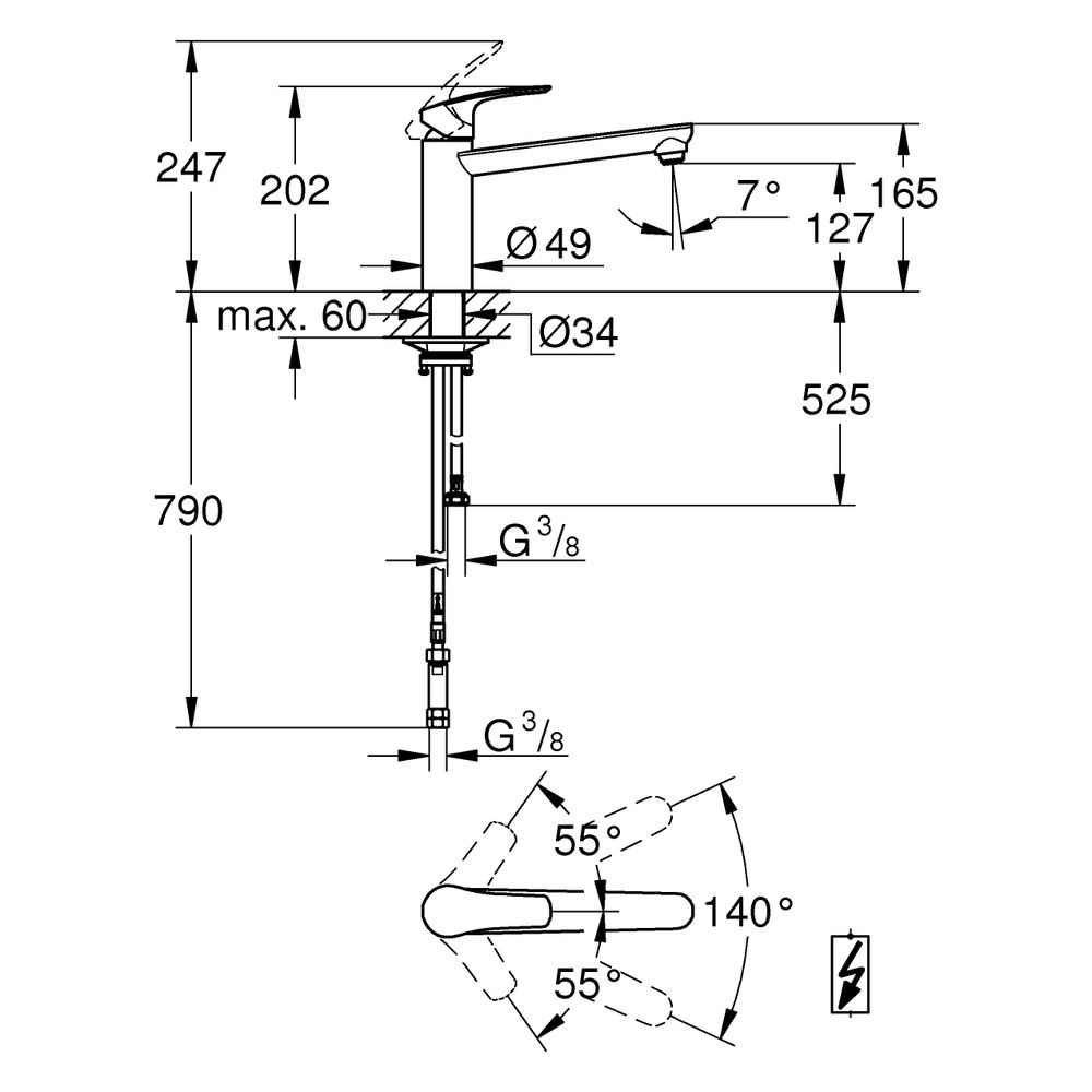 Grohe Eurosmart Einhand-Spültischbatterie, Niederdruck, mittelhoher Auslauf, Chrom, 1... GROHE-1012330000 4067393002857 (Abb. 3)