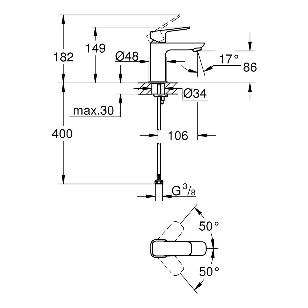 Grohe Cubeo Einhand-Waschtischbatterie S-Size, 1-Loch-Montage, eingriffig, glatter Kö... GROHE-1016992430 4067393014171 (Abb. 3)