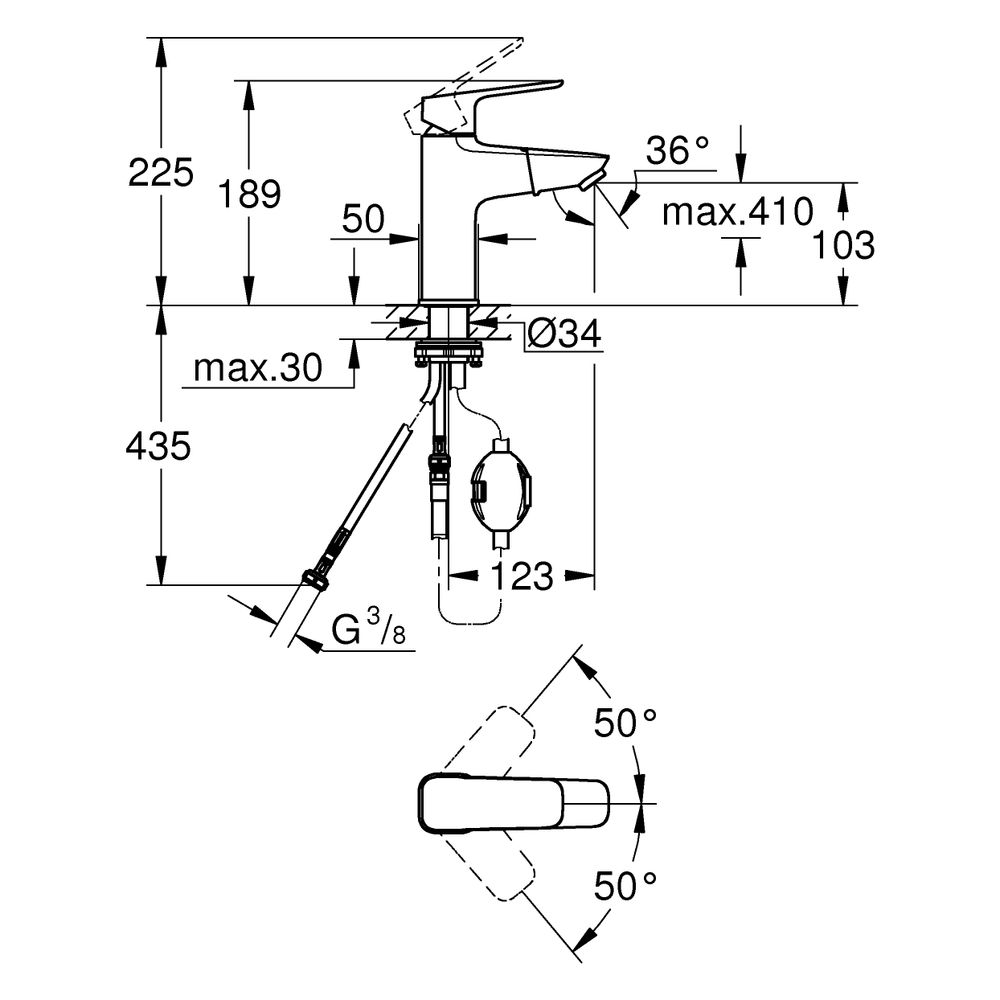 Grohe Cubeo Einhand-Waschtischbatterie M-Size, 1-Loch-Montage, glatter Körper, auszie... GROHE-1017500000 4067393013167 (Abb. 3)