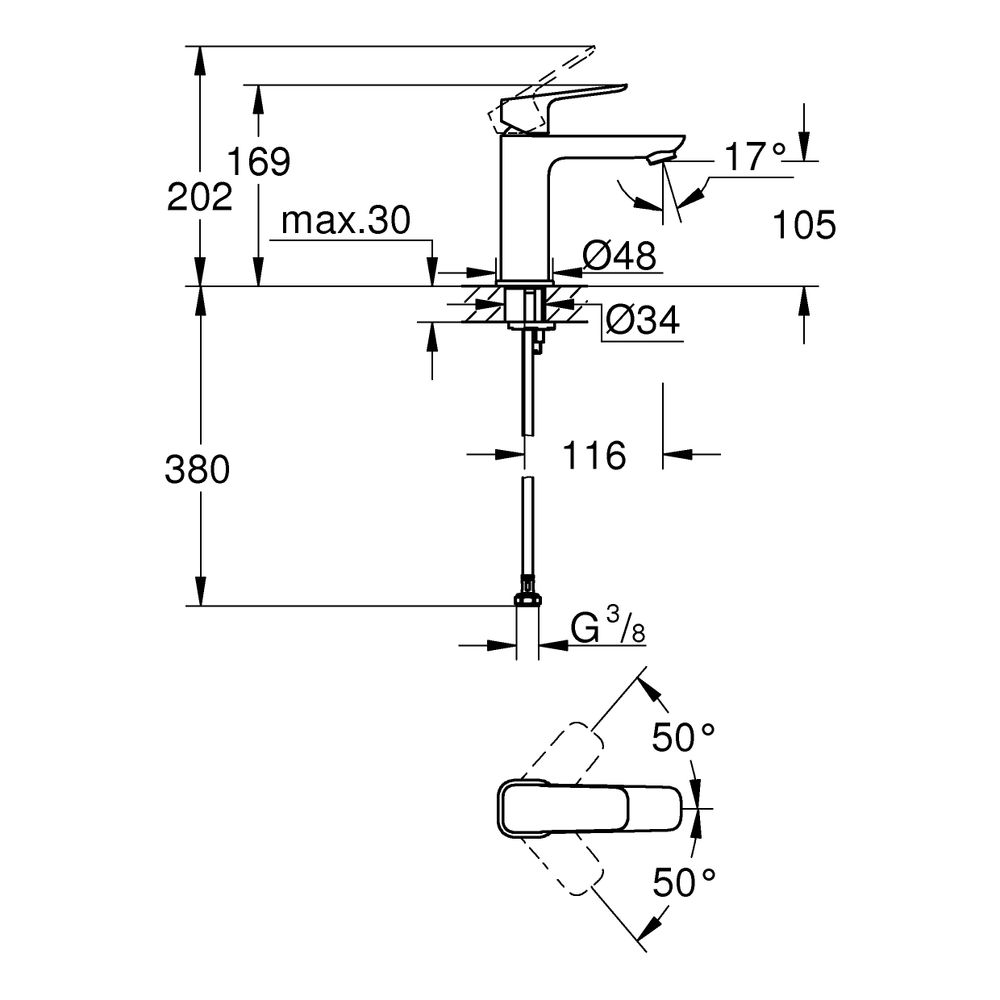 Grohe Cubeo Einhand-Waschtischbatterie M-Size Chrom, glatter Körper... GROHE-1017550000 4067393013303 (Abb. 3)