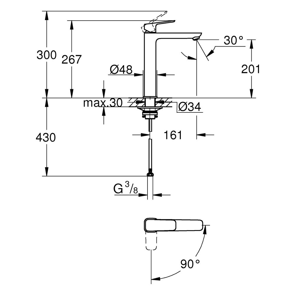 Grohe Cubeo Einhand-Waschtischbatterie XL-Size, Einloch, Mittelstellung kalt, Schwenk... GROHE-1017800000 4067393012269 (Abb. 3)