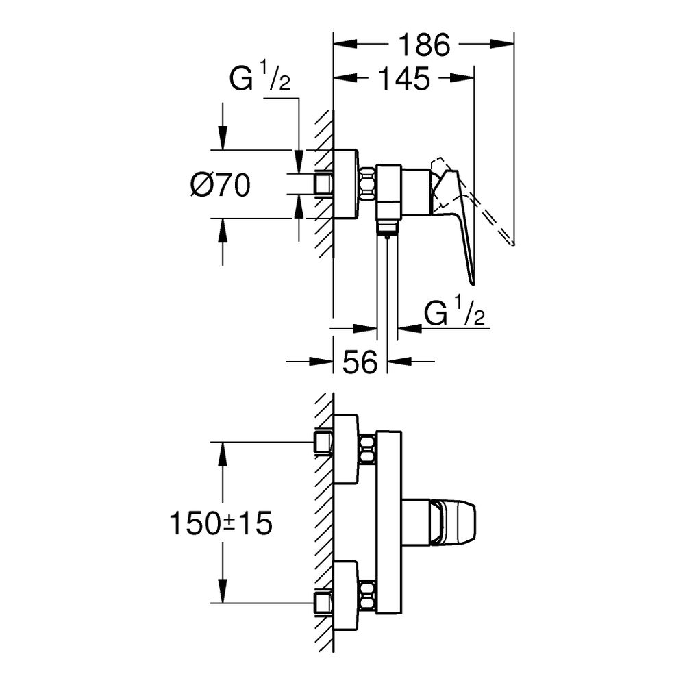 Grohe Cubeo Einhand-Brausebatterie Chrom, Wandmontage mit S-Anschlüssen und Wandroset... GROHE-1018240000 4067393009344 (Abb. 3)