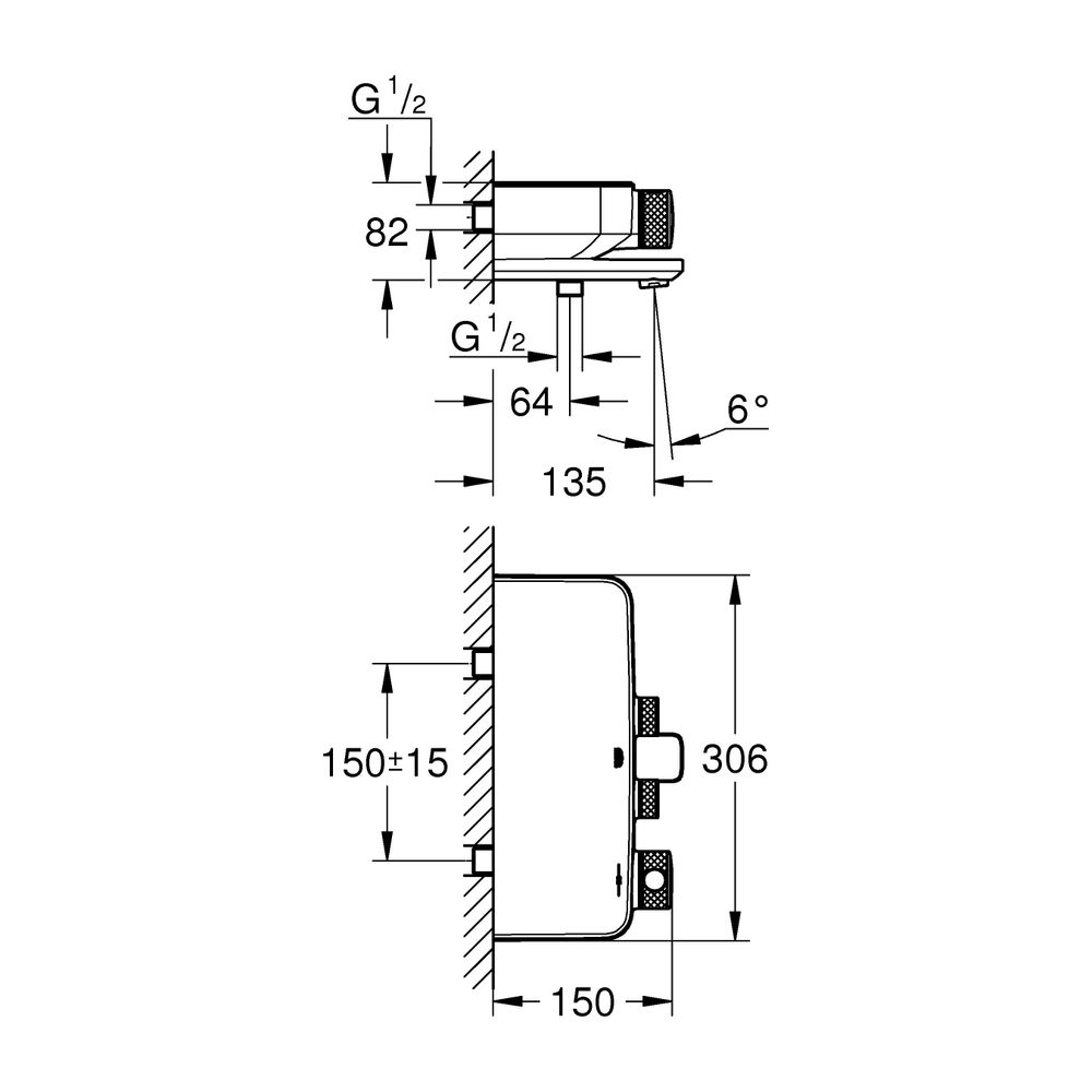 Grohe Grohtherm SmartControl Thermostat-Wannenbatterie Phantom Black, Wandmontage... GROHE-102168KF00 4067393018797 (Abb. 3)