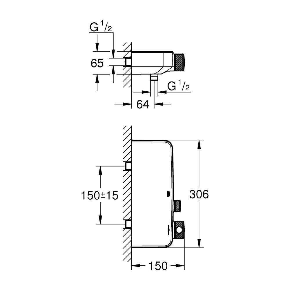 Grohe Grohtherm SmartControl Thermostat-Brausebatterie Phantom Black, Wandmontage... GROHE-102169KF00 4067393018902 (Abb. 3)