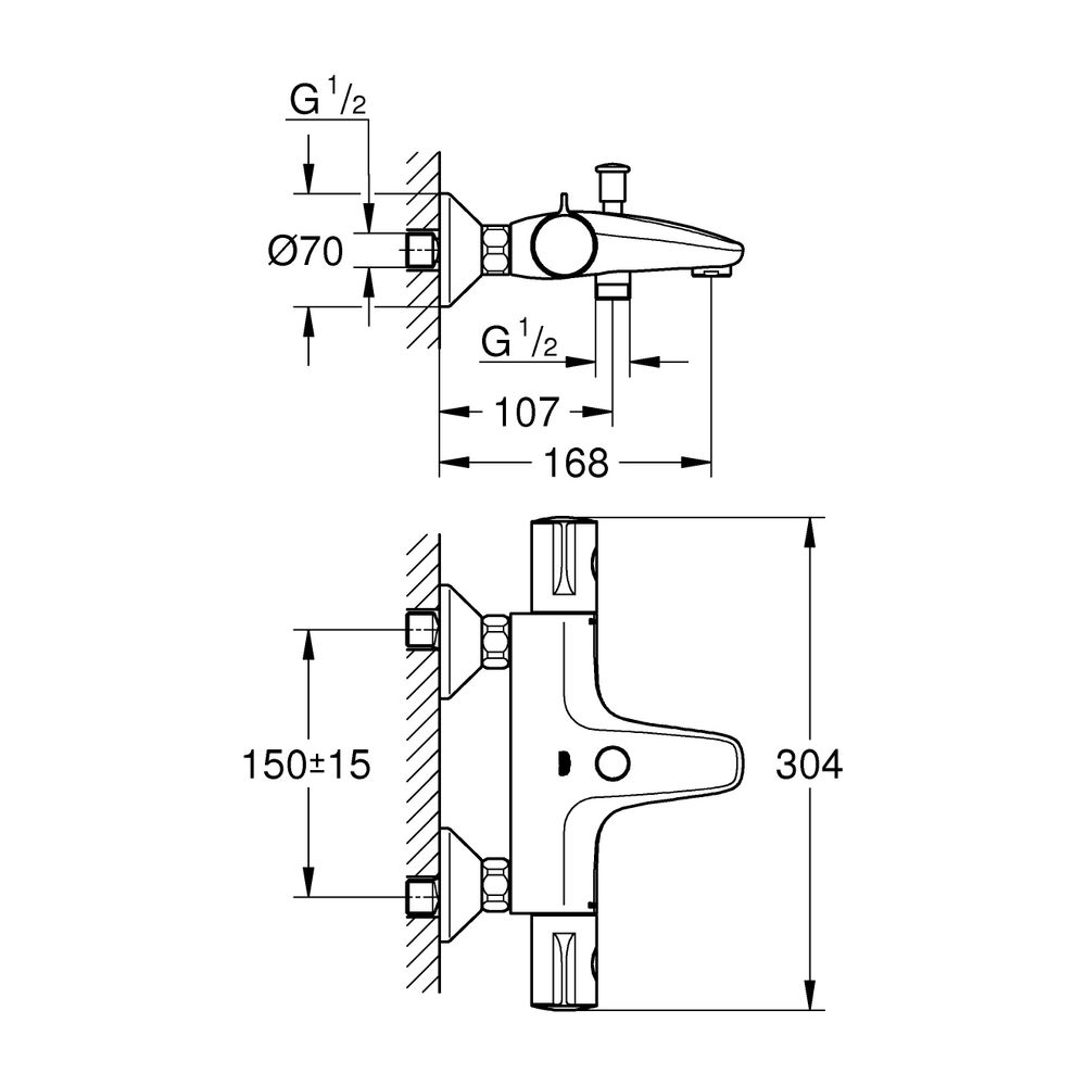 Grohe Grohtherm 800 Thermostat-Wannenbatterie, Wandmontage, Mattschwarz... GROHE-1022032430 4067393018834 (Abb. 3)