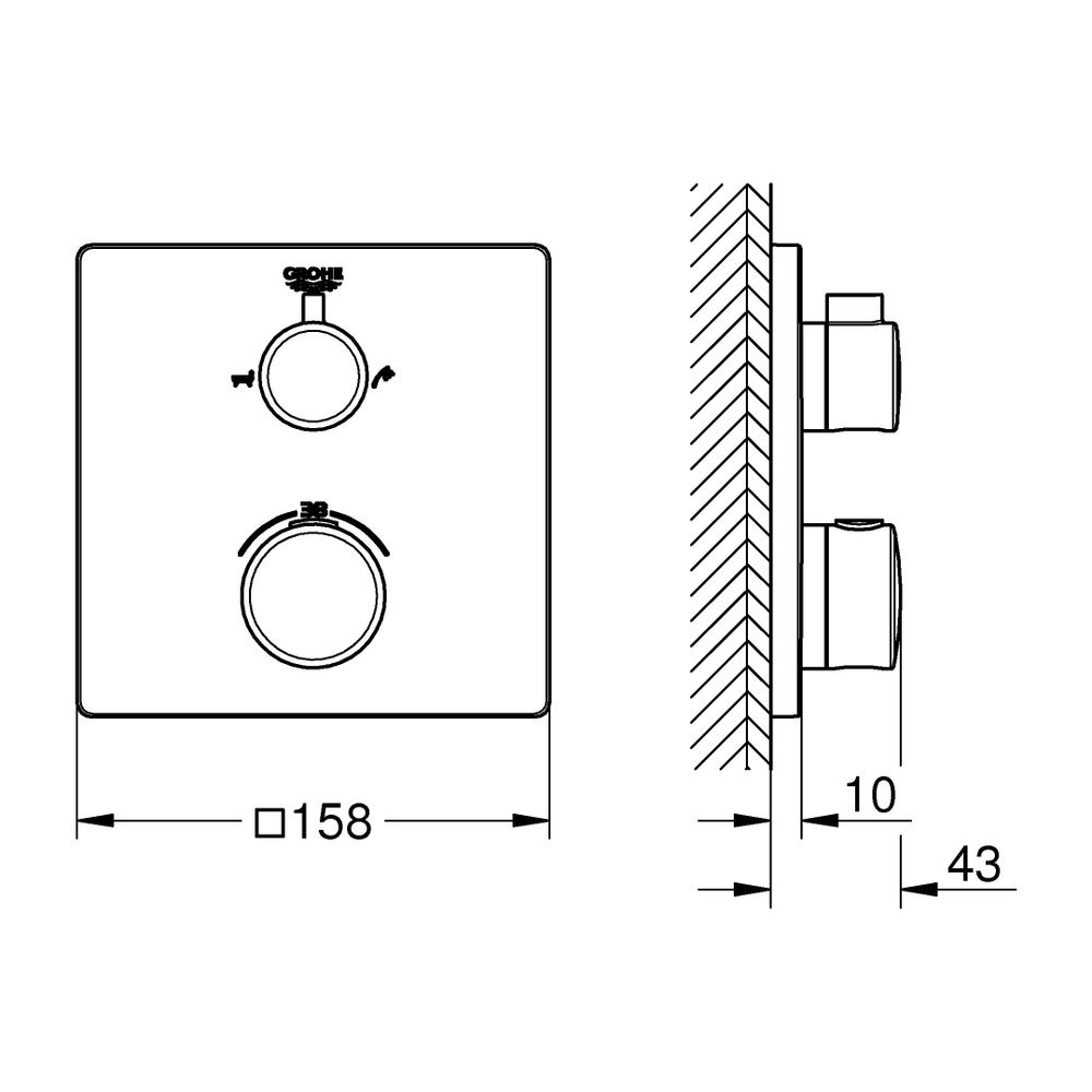 Grohe Grohtherm Thermostat-Wannenbatterie, eckig, Mattschwarz, mit integrierter 2-Weg... GROHE-1022112430 4067393019015 (Abb. 3)