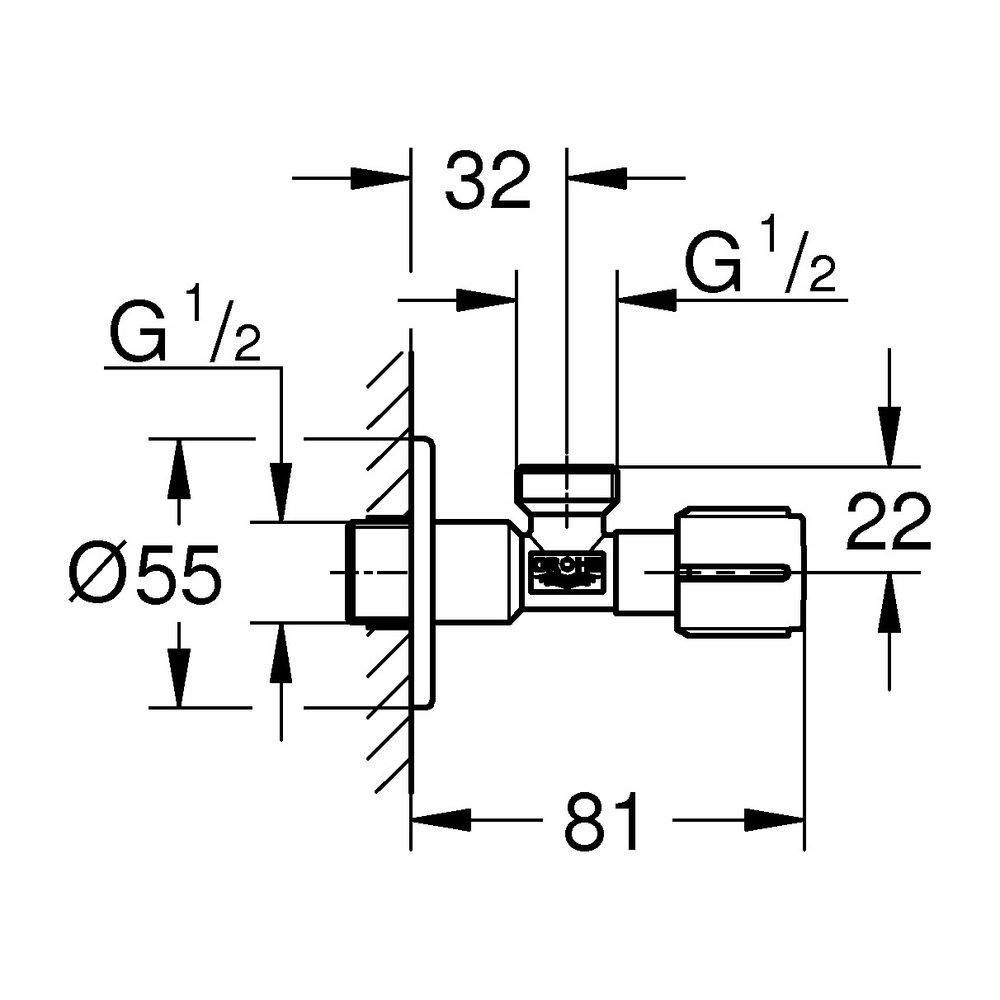 Grohe Eckventil Mattschwarz, langer Schubschaft, Wandanschluss 1/2", Abgang 1/2"... GROHE-1023422430 4067393019893 (Abb. 3)