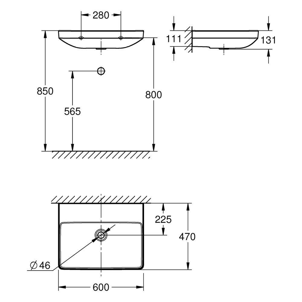 Grohe Waschtisch Euro Keramik, wandhängend, 600x470mm, ohne Hahnloch, ohne Überlauf, ... GROHE-102416SH00 4067393034292 (Abb. 3)