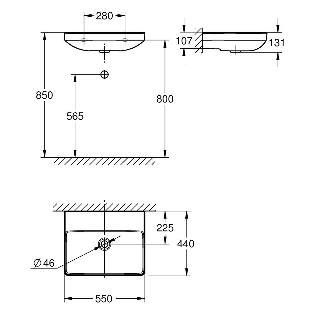 Grohe Waschtisch Euro Keramik, wandhängend, 550x440mm, ohne Hahnloch, ohne Überlauf, ... GROHE-102431SH00 4067393034537 (Abb. 3)