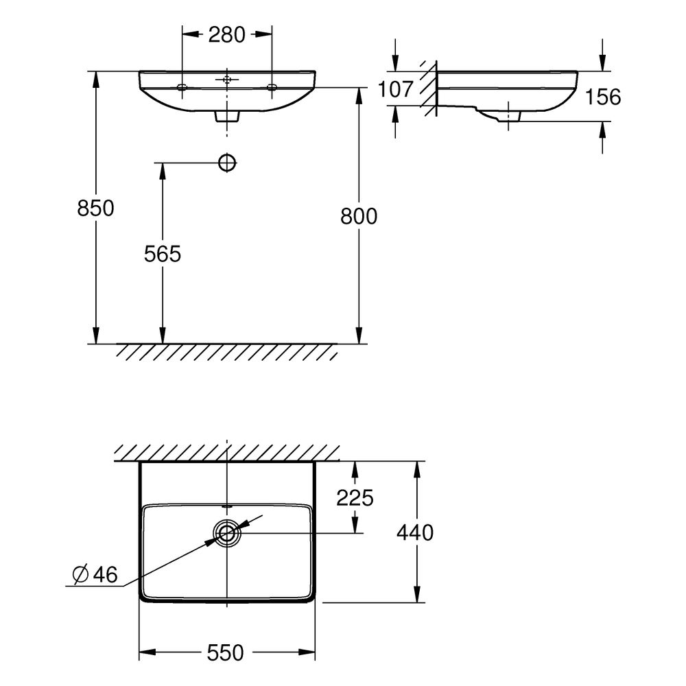 Grohe Waschtisch Euro Keramik, wandhängend, 550x440mm, ohne Hahnloch, mit Überlauf, H... GROHE-102432SH00 4067393034544 (Abb. 3)