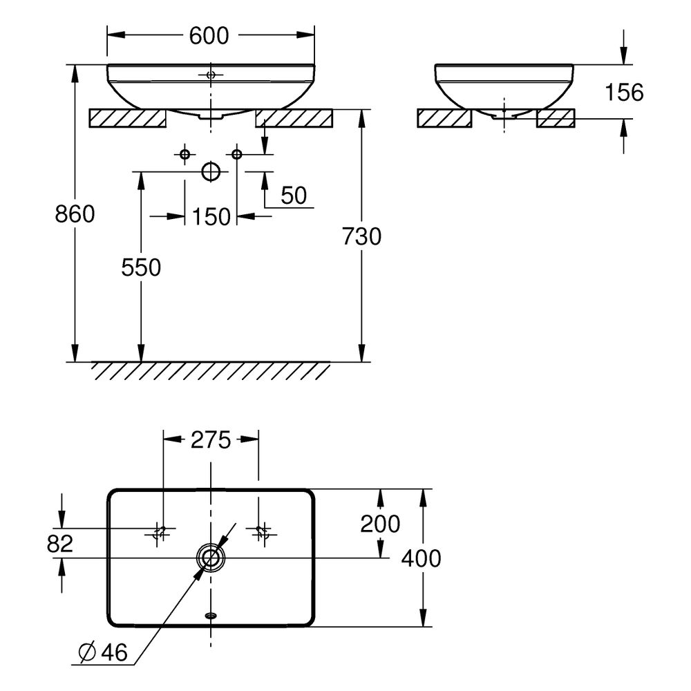 Grohe Aufsatzschale Euro Keramik, 600x400mm, ohne Hahnloch mit Überlauf, Alpinweiß, 1... GROHE-102434SH00 4067393034568 (Abb. 3)