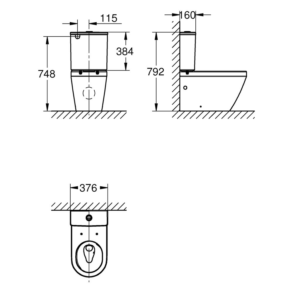 Grohe Aufsatzspülkasten Euro Keramik, Anschluss seitlich/hinten, Alpinweiß, 102502SH0... GROHE-102502SH00 4067393022046 (Abb. 3)