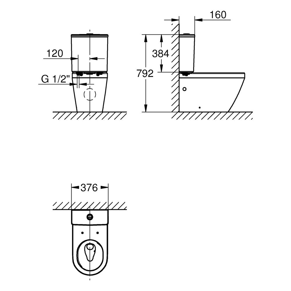 Grohe Aufsatzspülkasten Euro Keramik, Anschluss von unten, Alpinweiß, 102503SH00... GROHE-102503SH00 4067393022053 (Abb. 3)