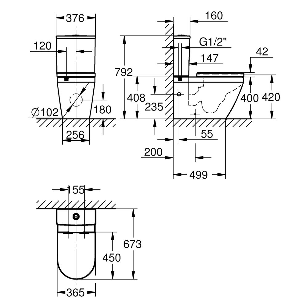 Grohe Stand-WC-Kombination, Set Euro Keramik mit WC-Sitz Soft Close, Alpinweiß, 10251... GROHE-102513SH00 4067393027195 (Abb. 3)