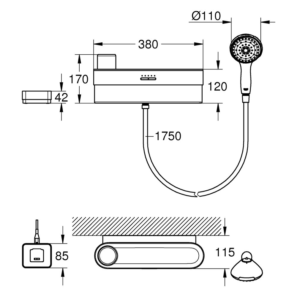 Grohe Purefoam Starterset Dusche mit Handbrause und Brauseschlauch, Schwarz/Chrom, 10... GROHE-1033670000 4067393076827 (Abb. 3)