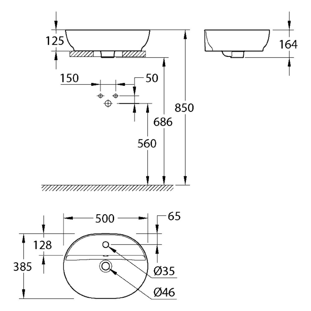 Grohe Essence Aufsatzschale, 500x400mm, 1 Hahnloch, mit Überlauf, ohne Ablaufgarnitur... GROHE-103566SH00 4067393032595 (Abb. 2)
