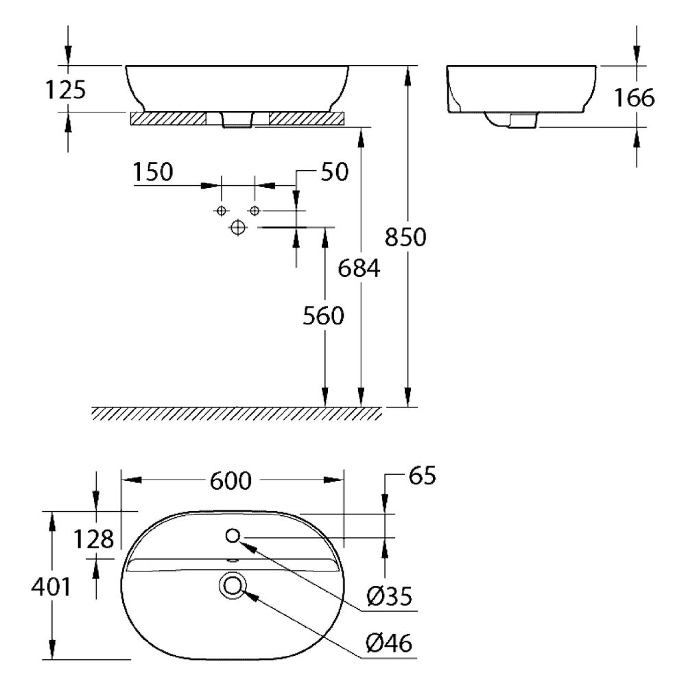 Grohe Essence Aufsatzschale, 600x400mm, 1 Hahnloch, mit Überlauf, ohne Ablaufgarnitur... GROHE-103569SH00 4067393032625 (Abb. 2)