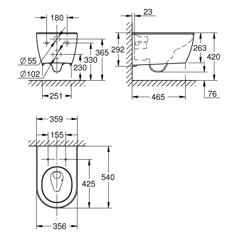 Grohe Essence Wand-Tiefspül-WC Keramik, spülrandlos, Abgang waagerecht, Triple Vortex... GROHE-105535SH00 4067393050599 (Abb. 3)