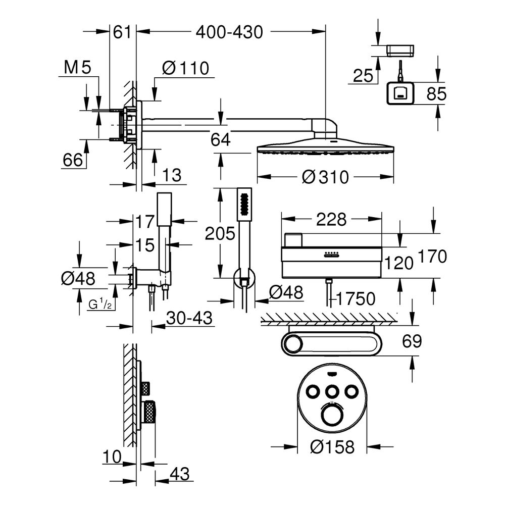 Grohe Purefoam Unterputz-Duschsystem mit SmartControl Thermostat und Kopf- und Handbr... GROHE-1058120000 4067393057512 (Abb. 3)