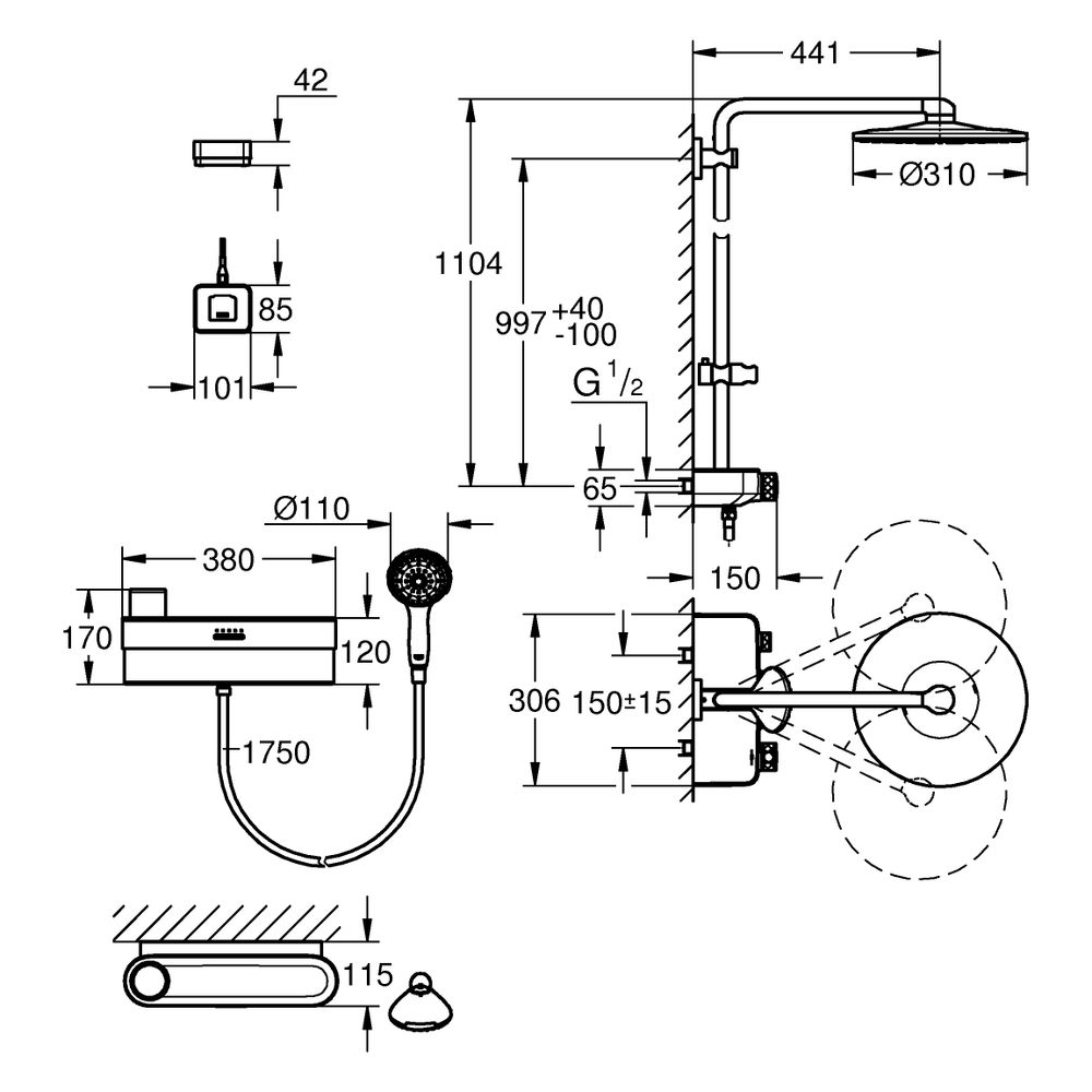 Grohe Euphoria Purefoam Thermostat-Duschsystem, Wandmontage, Purefoam Weiß, Kinuami K... GROHE-1058130000 4067393057536 (Abb. 3)