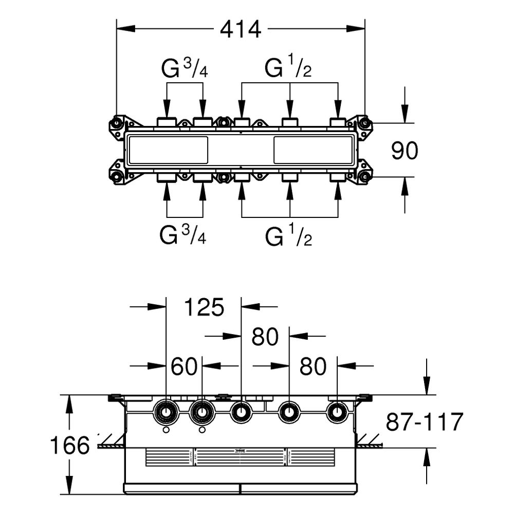 Grohe Grohtherm Aqua Tiles Unterputz-Thermostat-Einbaukörper, 3 Ventile, Abgänge 1/2"... GROHE-1068690000 4067393073246 (Abb. 3)
