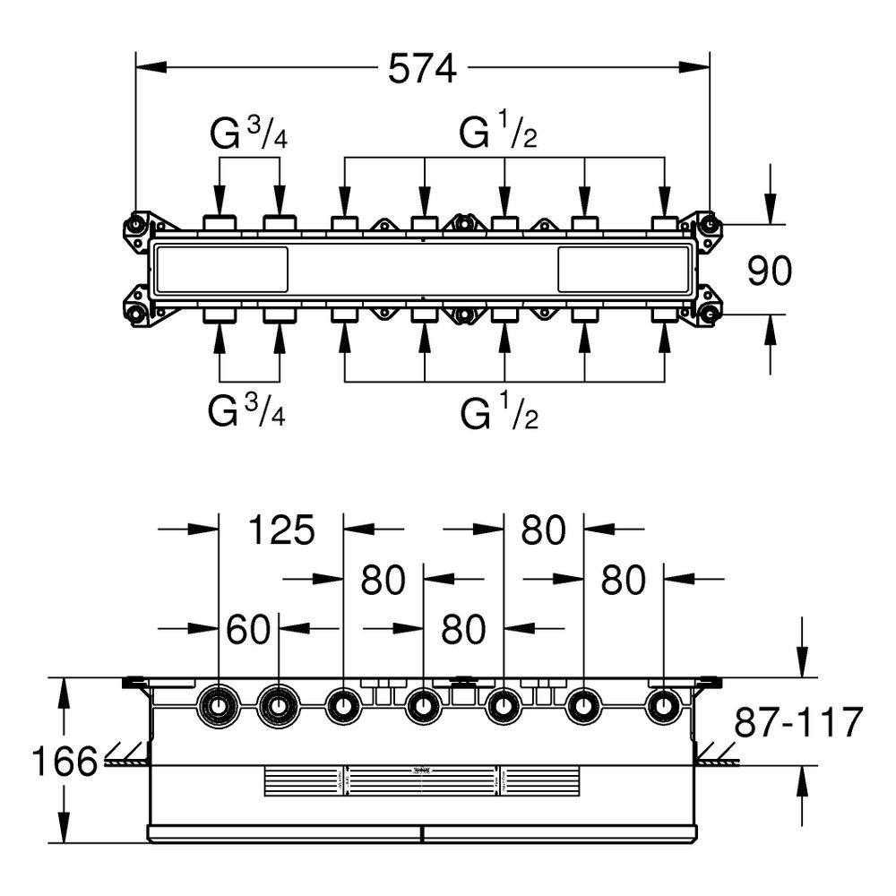 Grohe Grohtherm Aqua Tiles Unterputz-Thermostat-Einbaukörper, 5 Ventile, Abgänge 1/2"... GROHE-1068820000 4067393073260 (Abb. 3)