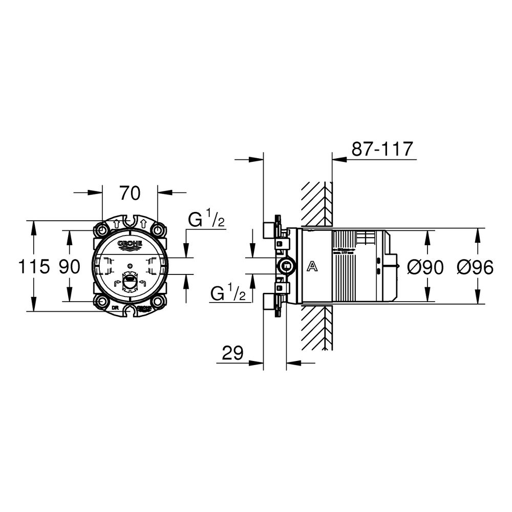 Grohe Rainshower Aqua Unterputz-Einbaukörper für Kopfbrausen 2 Strahlarten, 2 Eingäng... GROHE-1070580000 4067393075042 (Abb. 3)