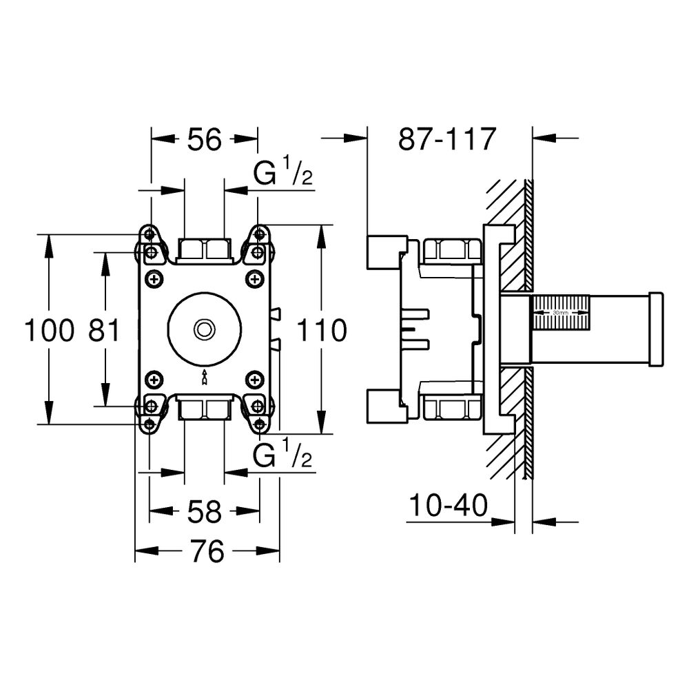 Grohe Rainshower Aqua Einbaubox für Wandanschluss mit Brausehalter, 87-117mm, G 1/2",... GROHE-1070620000 4067393075233 (Abb. 3)