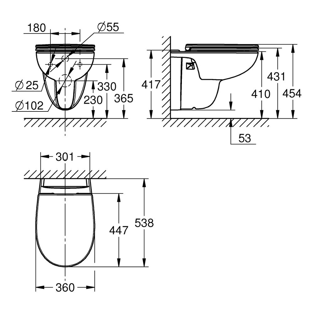 Grohe Wand-Tiefspül-WC Set Bau Keramik, mit Bau Keramik Wand-WC 112 948 SH00 und WC-S... GROHE-112949SH00 4067393096498 (Abb. 3)
