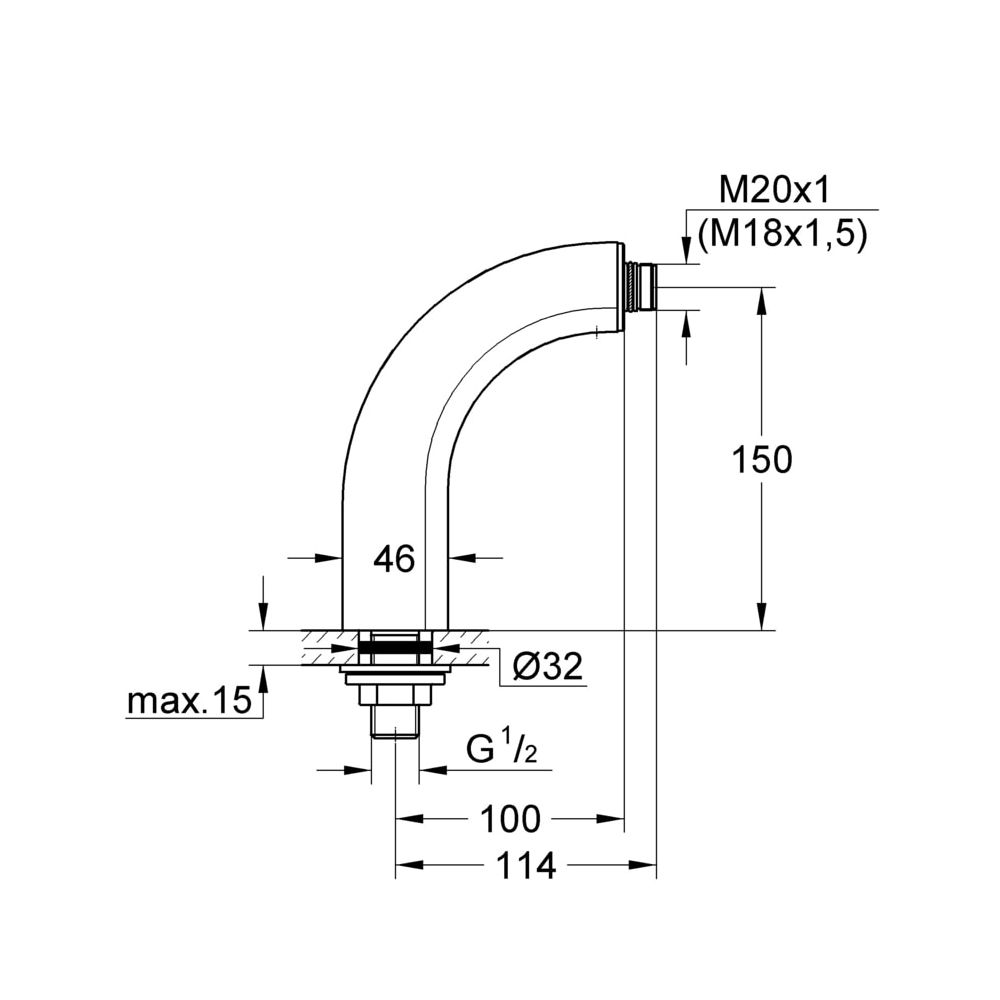 Grohe Standanschluss, 1/2", 100mm Ausladung, 150mm Höhe, Velourchrom, 12091RR0... GROHE-12091RR0  (Abb. 3)