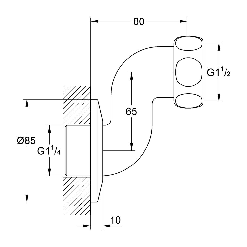 Grohe S-Anschluss, 65mm, 1 1/2" x 1 1/4", Chrom, 12413000... GROHE-12413000 4005176004674 (Abb. 3)
