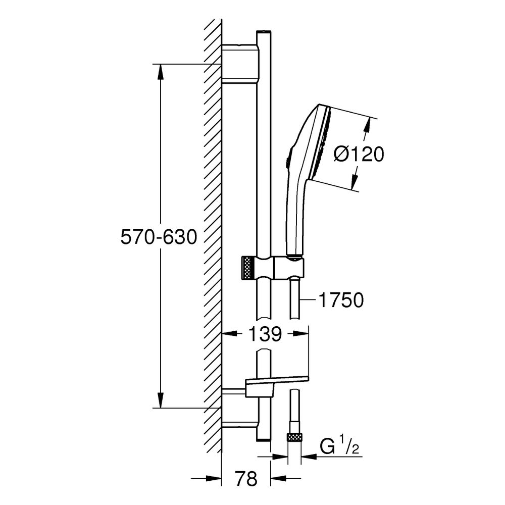 Grohe Euphoria 120 Brausestangenset 3 Strahlarten, 600mm, mit Ablage, Cool Sunrise ge... GROHE-134884GN00 4067393113423 (Abb. 3)