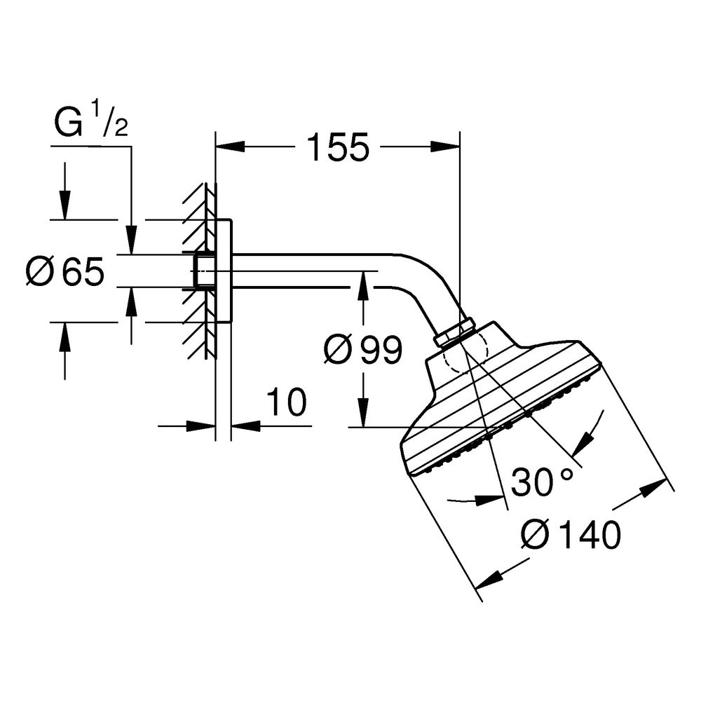 Grohe Tempesta 140 Kopfbrause-Set, 1 Strahlart Booster, 140mm, mit Brausearm, Chrom, ... GROHE-1349660000 4067393115304 (Abb. 3)