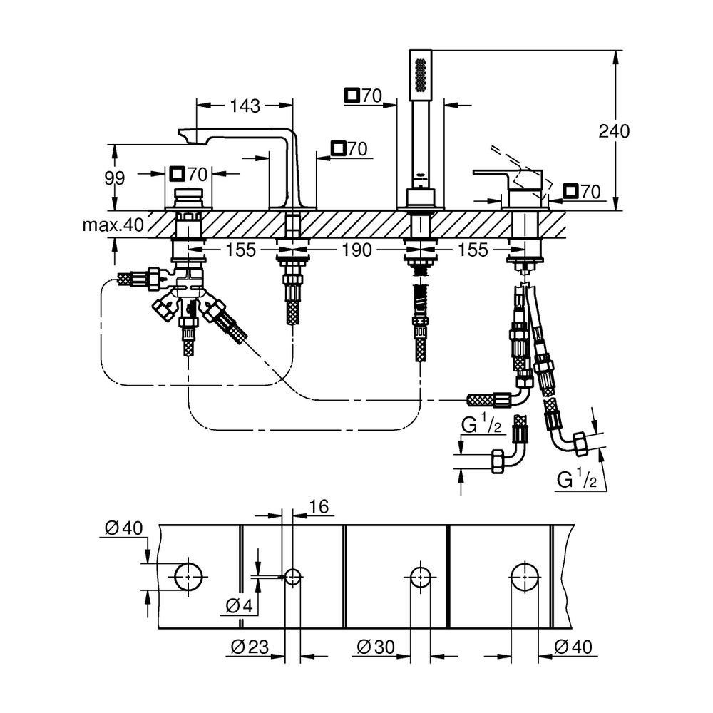Grohe Allure 4-Loch-Einhand-Wannenkombination Warm Sunset, Oberbau für Fliesenbankmonta... GROHE-19316DA1 4005176513855 (Abb. 3)
