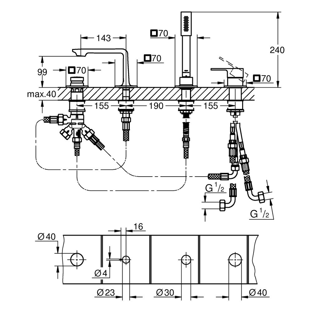 Grohe Allure 4-Loch-Einhand-Wannenkombination Fliesenbankmontage, mit Duschgarnitur, Sa... GROHE-19316MG1 4005176947186 (Abb. 3)