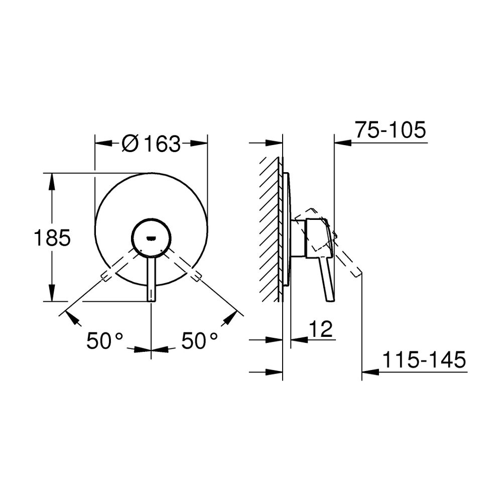Grohe Einhand-Brausebatterie Concetto, verdeckte Befestigung, Chrom, 19345001... GROHE-19345001 4005176888953 (Abb. 3)