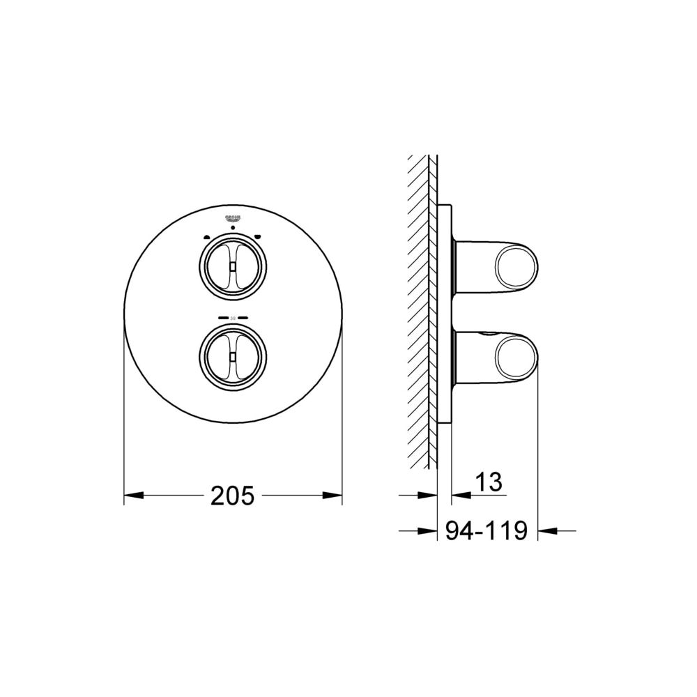Grohe Veris Thermostat mit integrierter 2-Wege-Umstellung für Wanne oder Dusche mit meh... GROHE-19364000 4005176861154 (Abb. 3)