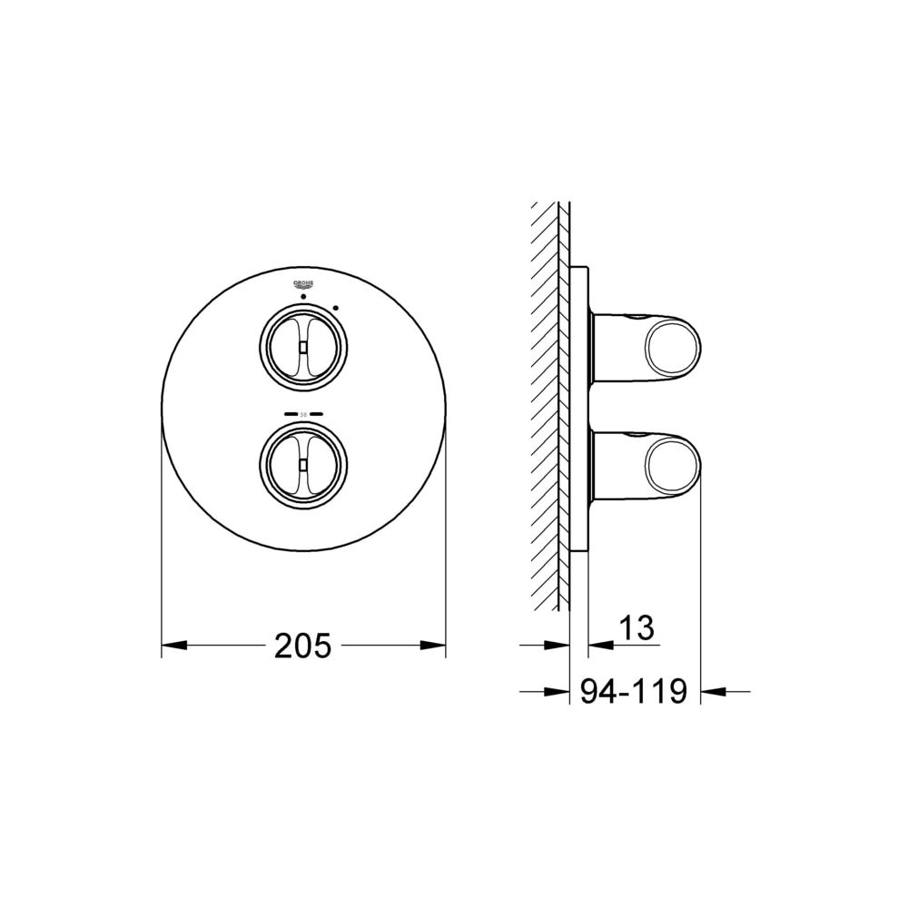 Grohe Veris Thermostat-Brausebatterie, Fertigmontageset für Rapido T, Chrom, 19369000... GROHE-19369000  (Abb. 3)