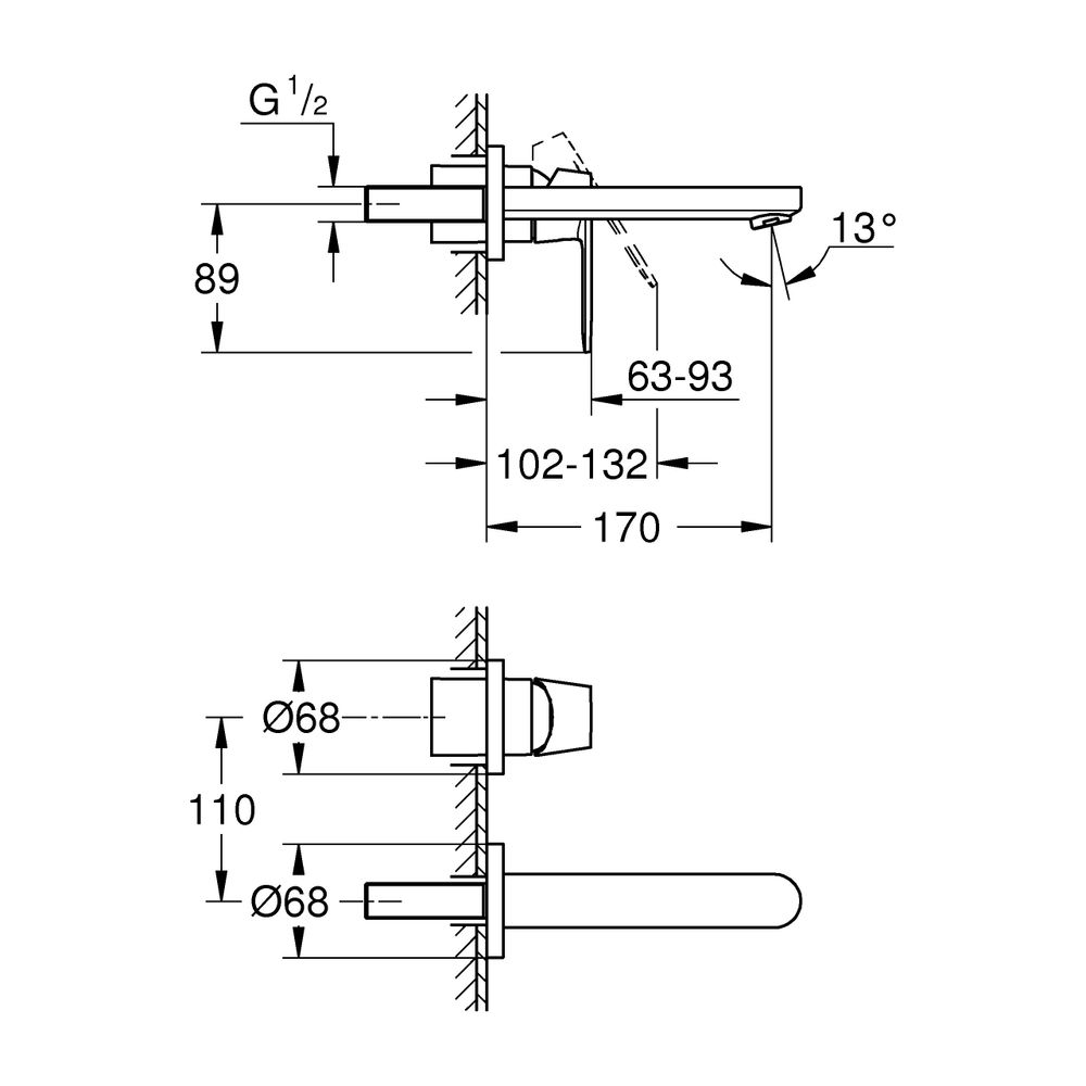 Grohe Eurosmart Cosmopolitan 2-Loch-Waschtischbatterie, Wandmontage, Fertigmontageset, ... GROHE-19381000 4005176874673 (Abb. 8)