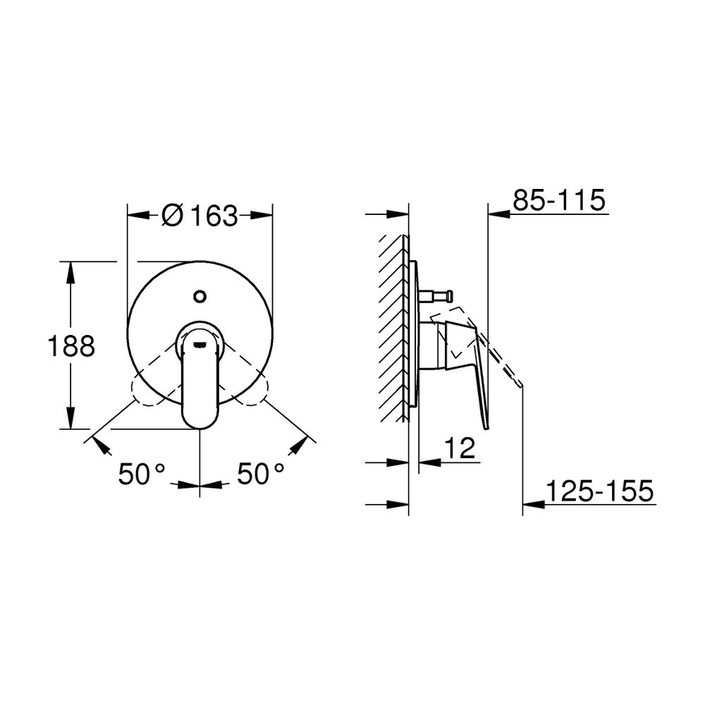 Grohe Eurosmart C Einhand-Wannenbatterie, Fertigmontageset für Rapido E, Chrom, 1938200... GROHE-19382000 4005176874697 (Abb. 3)