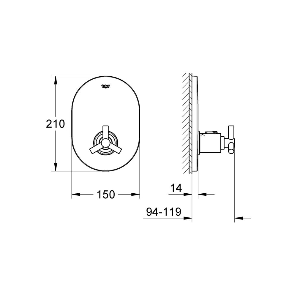 Grohe Atrio Thermostat-Zentralbatterie Fertigmontageset mit Ypsilon-Griff, Chrom, 19392000... GROHE-19392000  (Abb. 3)