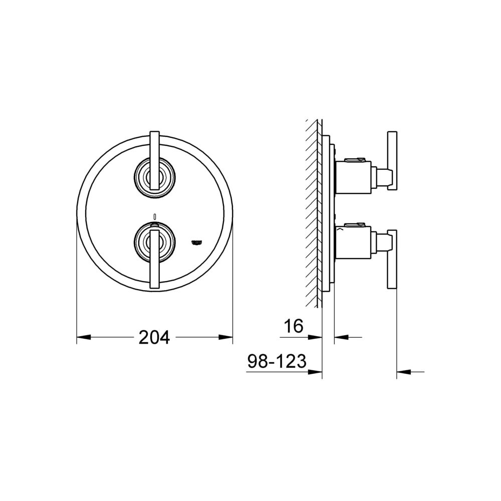 Grohe Atrio Thermostat-Brausebatterie, Fertigmontageset, mit Jota-Griff, Chrom, 19398000... GROHE-19398000  (Abb. 3)