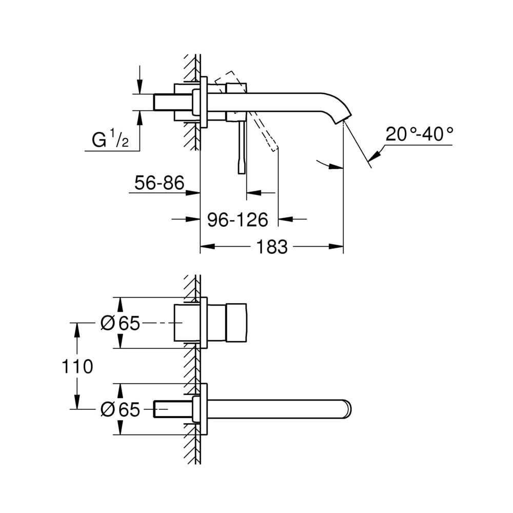 Grohe Essence 2-Loch-Waschtischbatterie, Wandmontage, 183mm Ausladung, Cool Sunrise, 19... GROHE-19408GL1 4005176426155 (Abb. 3)