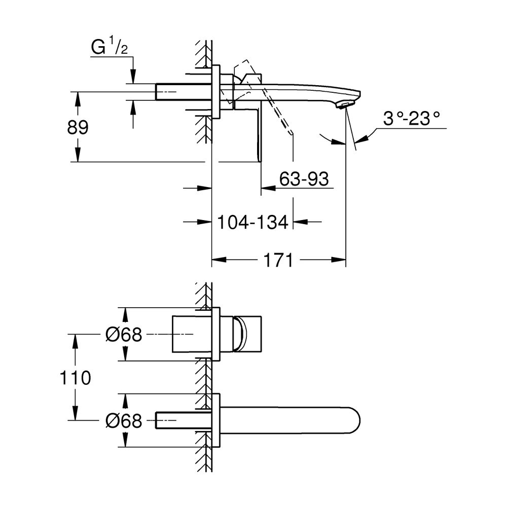 Grohe Eurostyle Cosmopolitan 2-Loch-Waschtischbatterie, Wandmontage, Fertigmontageset, ... GROHE-19571002 4005176886973 (Abb. 9)