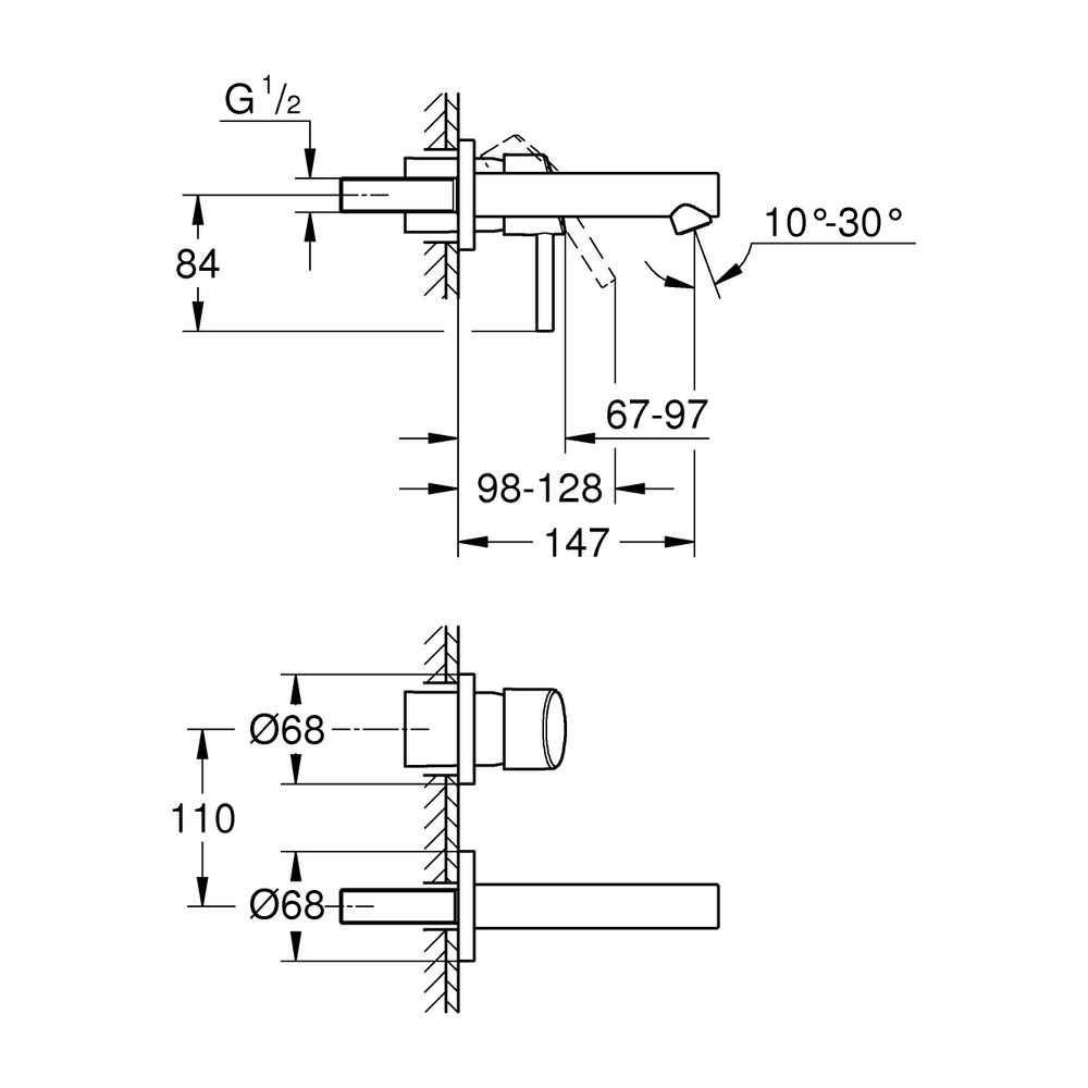 Grohe Concetto 2-Loch-Waschtischbatterie, Wandmontage, Fertigmontageset, AquaGuide, Chr... GROHE-19575001 4005176888366 (Abb. 6)
