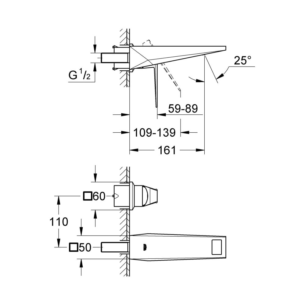 Grohe Allure Brillant 2-Loch-Waschtischbatterie, Fertigmontageset, Ausladung 161mm, Hard Graphite, 1... GROHE-19781A00  (Abb. 3)