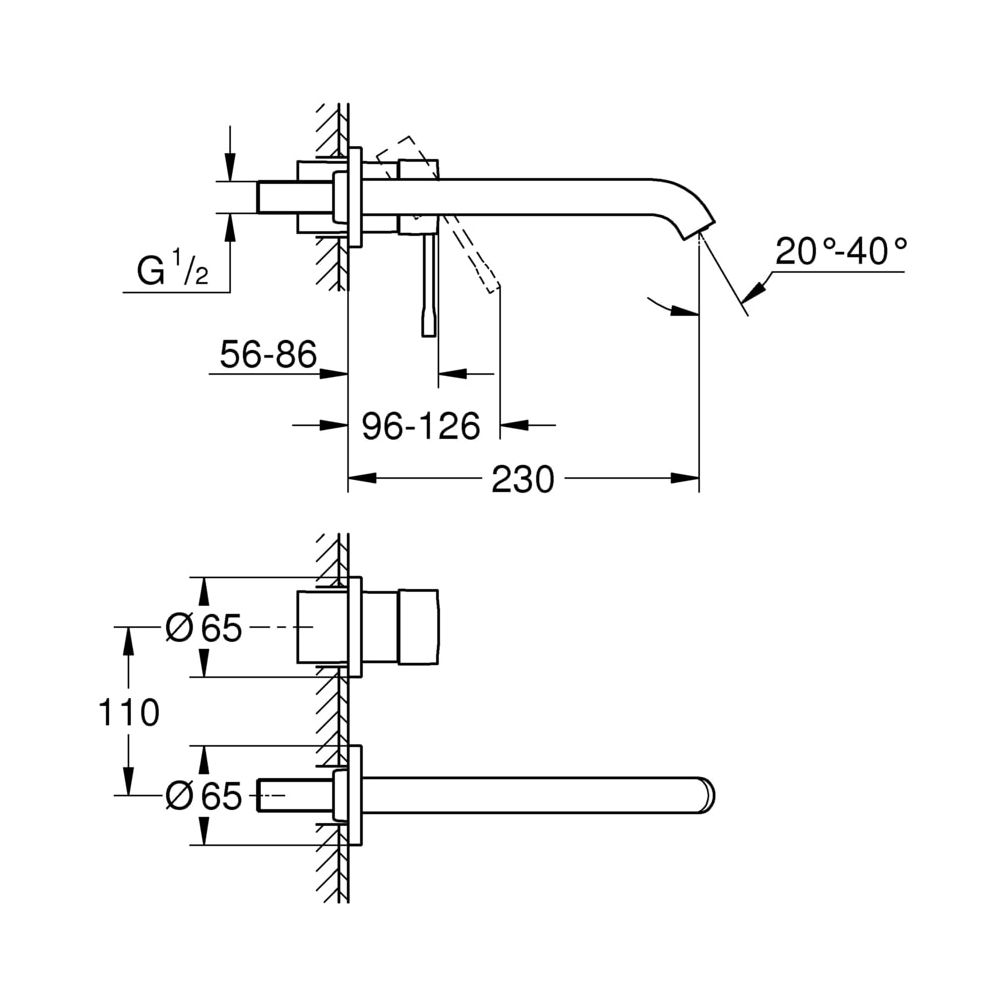 Grohe Essence 2-Loch-Waschtischbatterie, Wandmontage, 230mm Ausladung, Hard Graphite ge... GROHE-19967AL1 4005176426278 (Abb. 3)