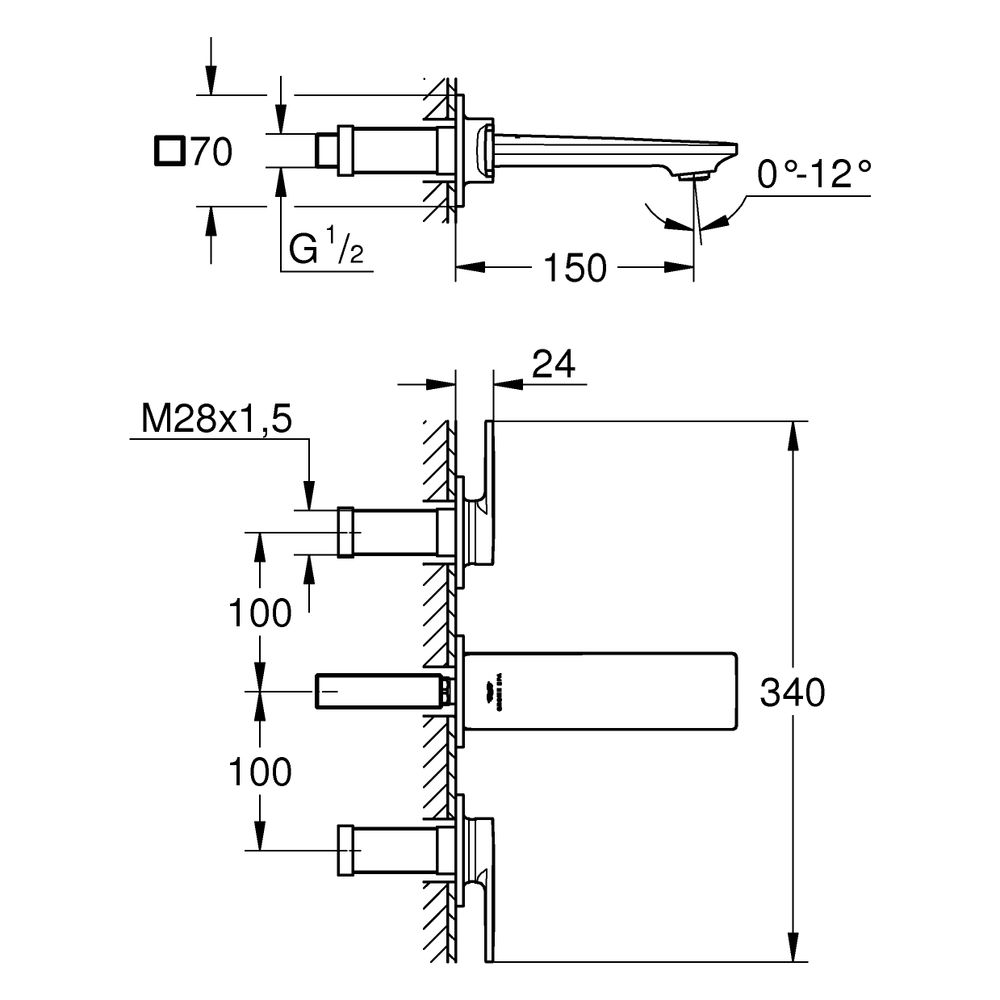 Grohe Allure 3-Loch-Waschtischbatterie, Wandmontage, Fertigmontageset für 29 025, Ausla... GROHE-20189MS2 4005176945205 (Abb. 3)